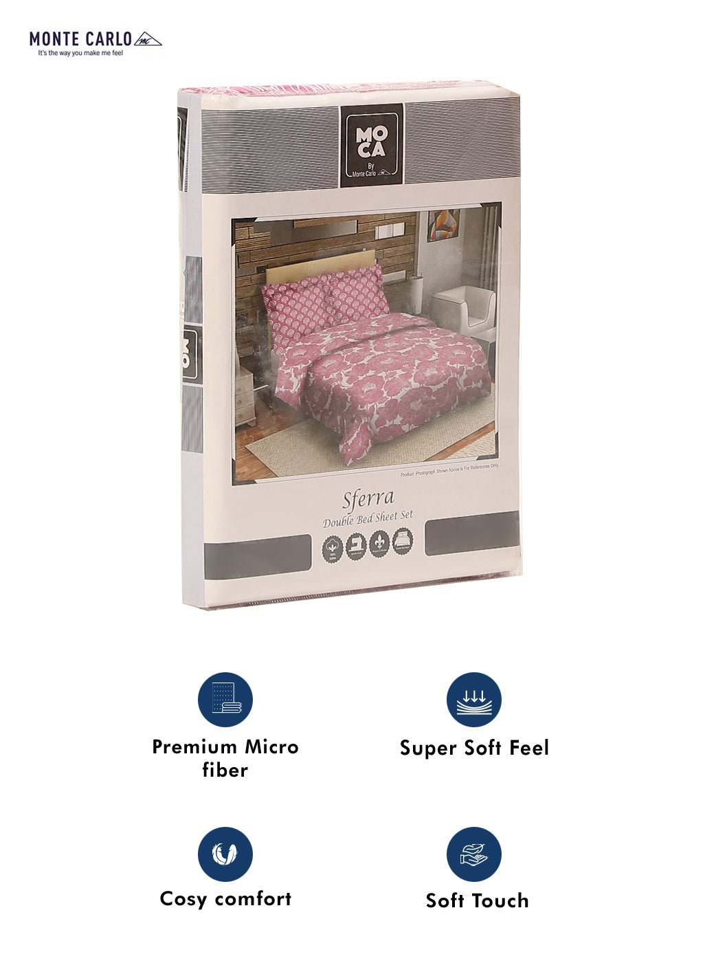 MOCA by Monte Carlo 144 TC Cotton King Bedsheet with 2 Pillow Covers