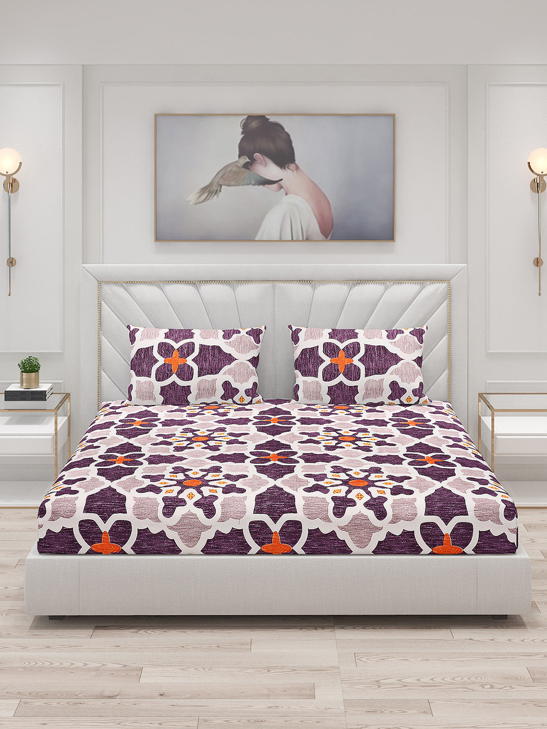 145 GSM Polyester Double Bed Bedsheet with 2 Pillow Covers