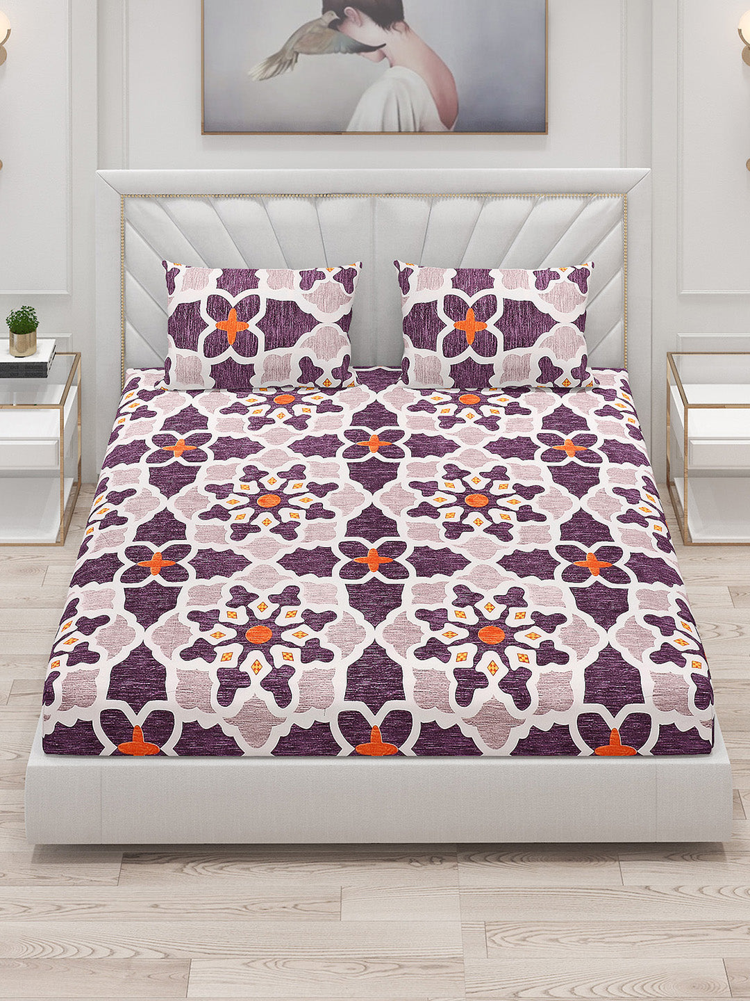 145 GSM Polyester Double Bed Bedsheet with 2 Pillow Covers