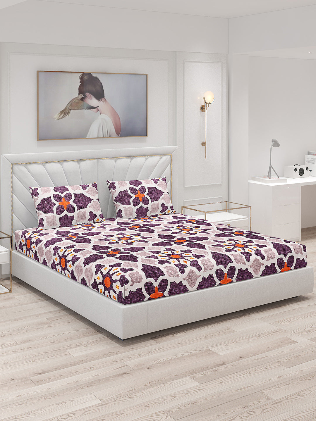 145 GSM Polyester Double Bed Bedsheet with 2 Pillow Covers