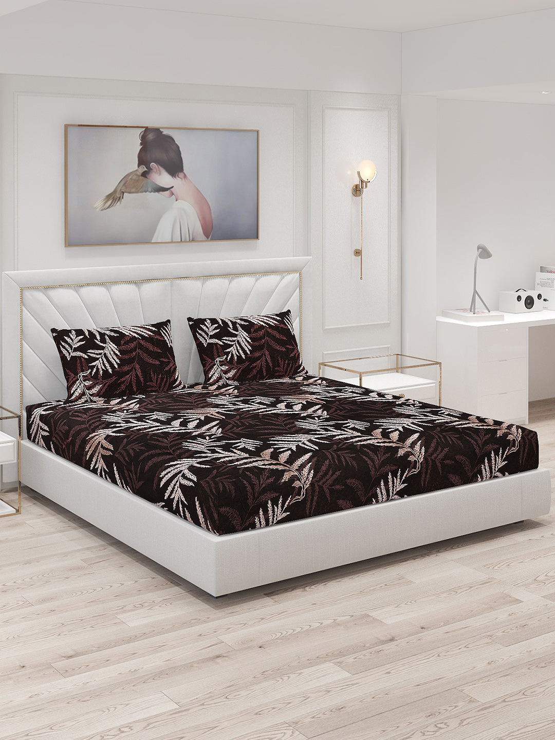 145 GSM Polyester Double Bed Bedsheet with 2 Pillow Covers