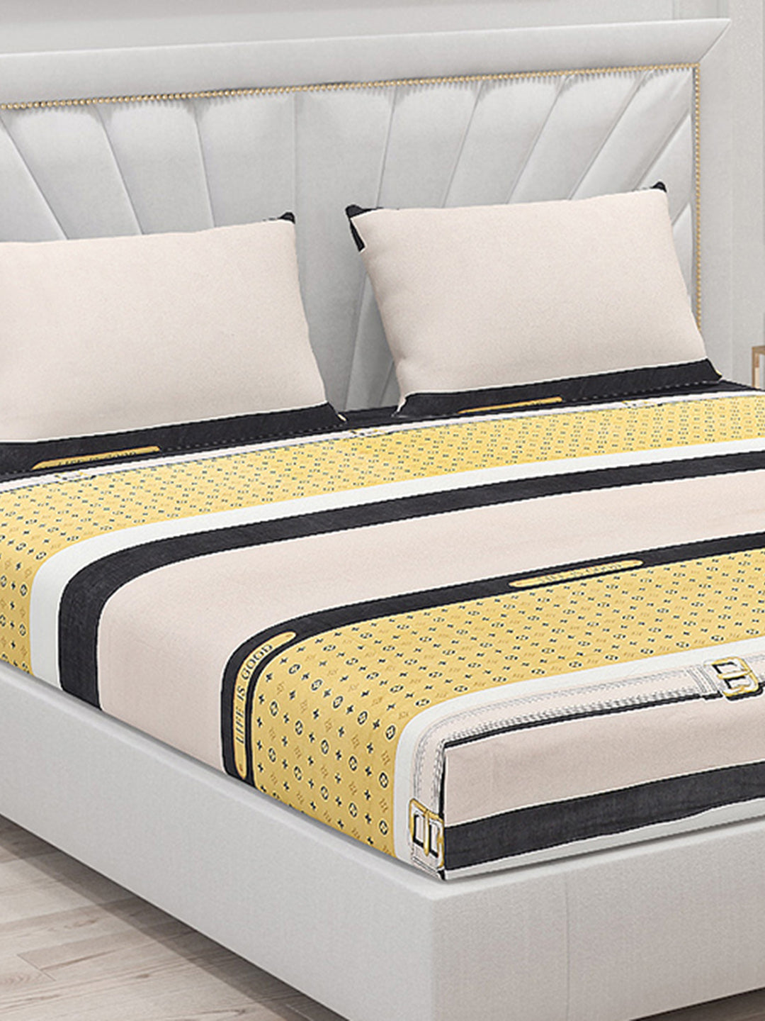 145 GSM Polyester Double Bed Bedsheet with 2 Pillow Covers