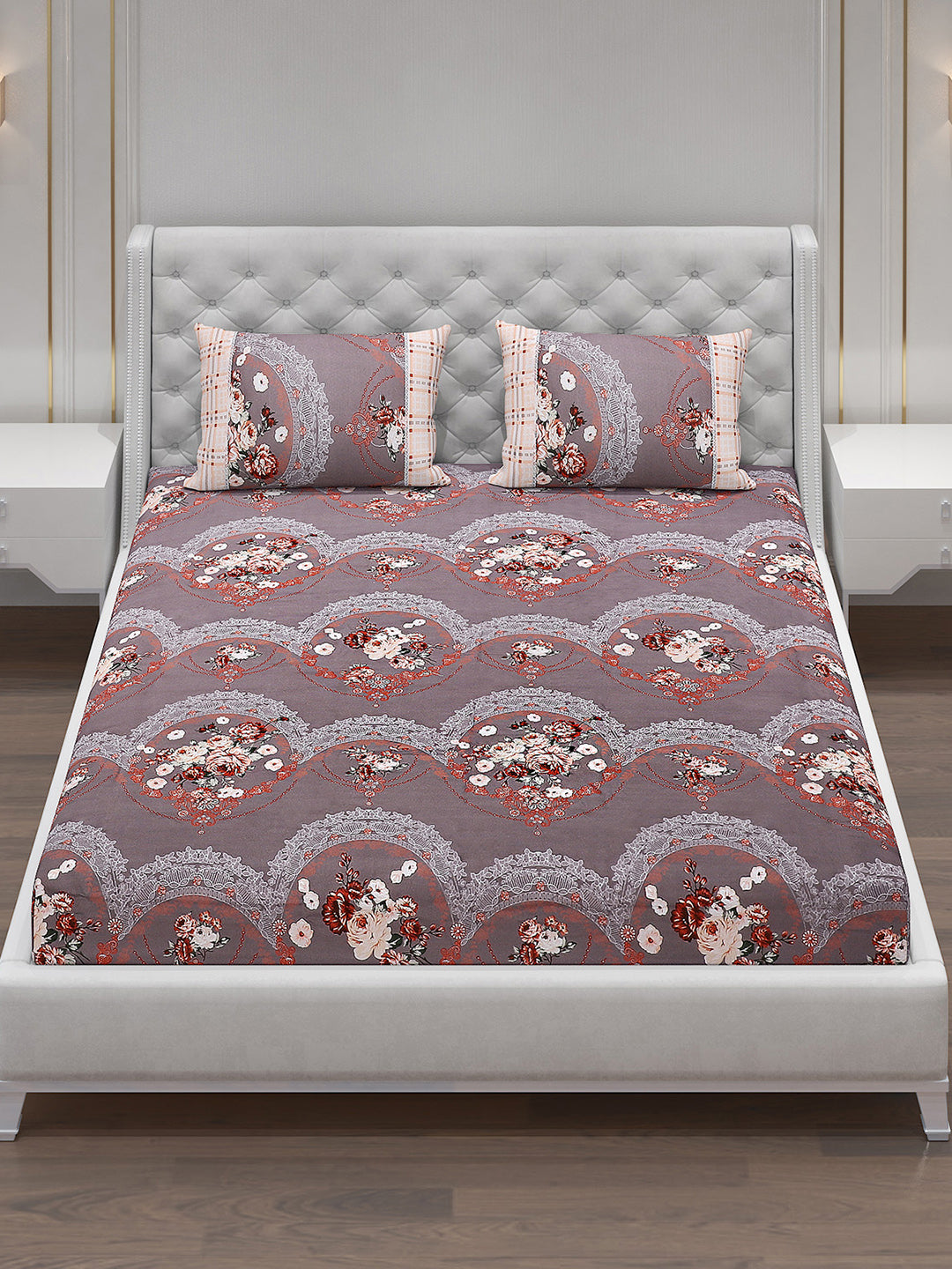 130 GSM Polyester Double Bed Bedsheet with 2 Pillow Covers