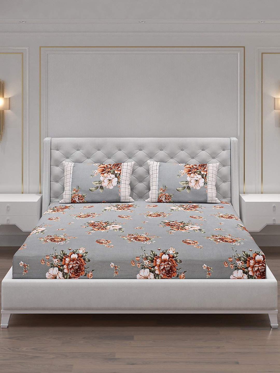 130 GSM Polyester Double Bed Bedsheet with 2 Pillow Covers