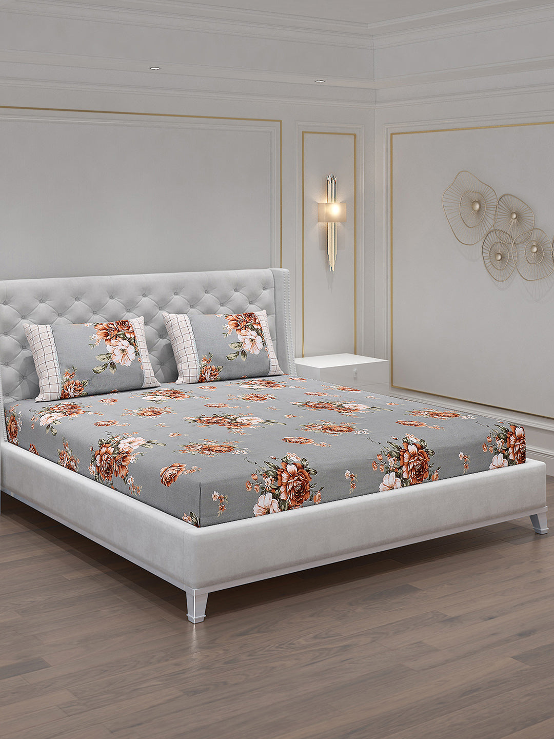 130 GSM Polyester Double Bed Bedsheet with 2 Pillow Covers