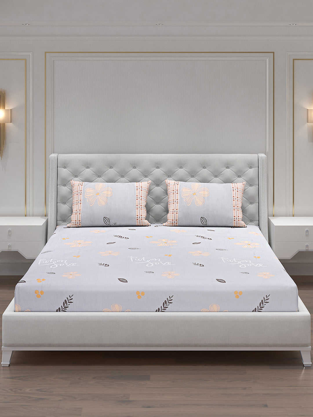 130 GSM Polyester Double Bed Bedsheet with 2 Pillow Covers