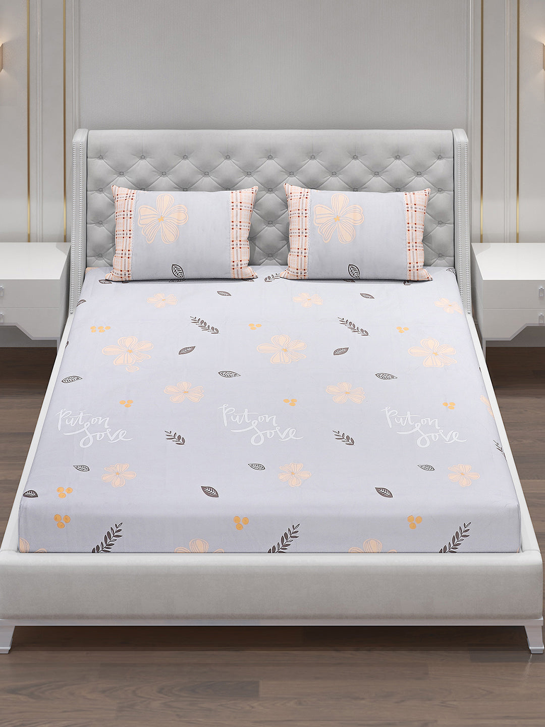 130 GSM Polyester Double Bed Bedsheet with 2 Pillow Covers