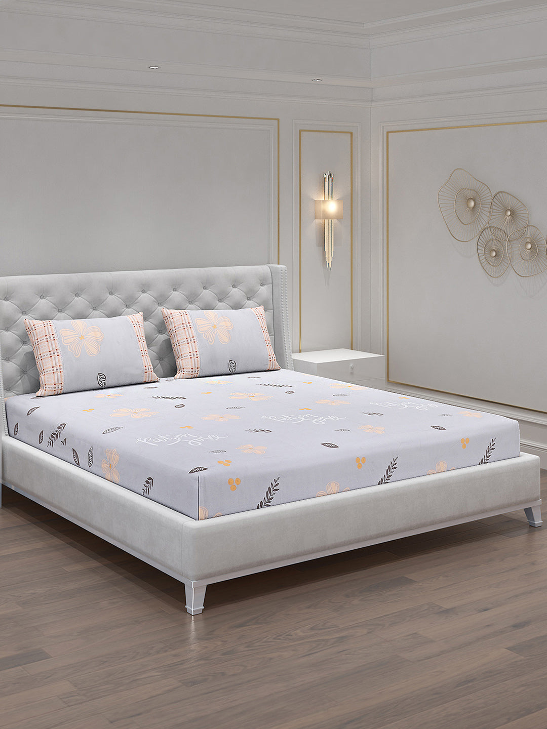 130 GSM Polyester Double Bed Bedsheet with 2 Pillow Covers