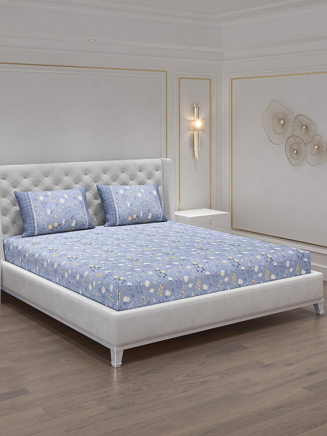 130 GSM Polyester Double Bed Bedsheet with 2 Pillow Covers