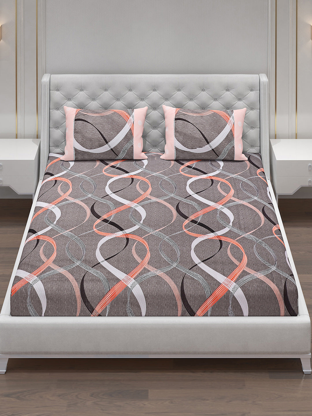 130 GSM Polyester Double Bed Bedsheet with 2 Pillow Covers