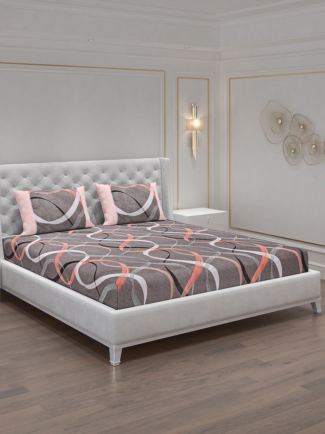 130 GSM Polyester Double Bed Bedsheet with 2 Pillow Covers