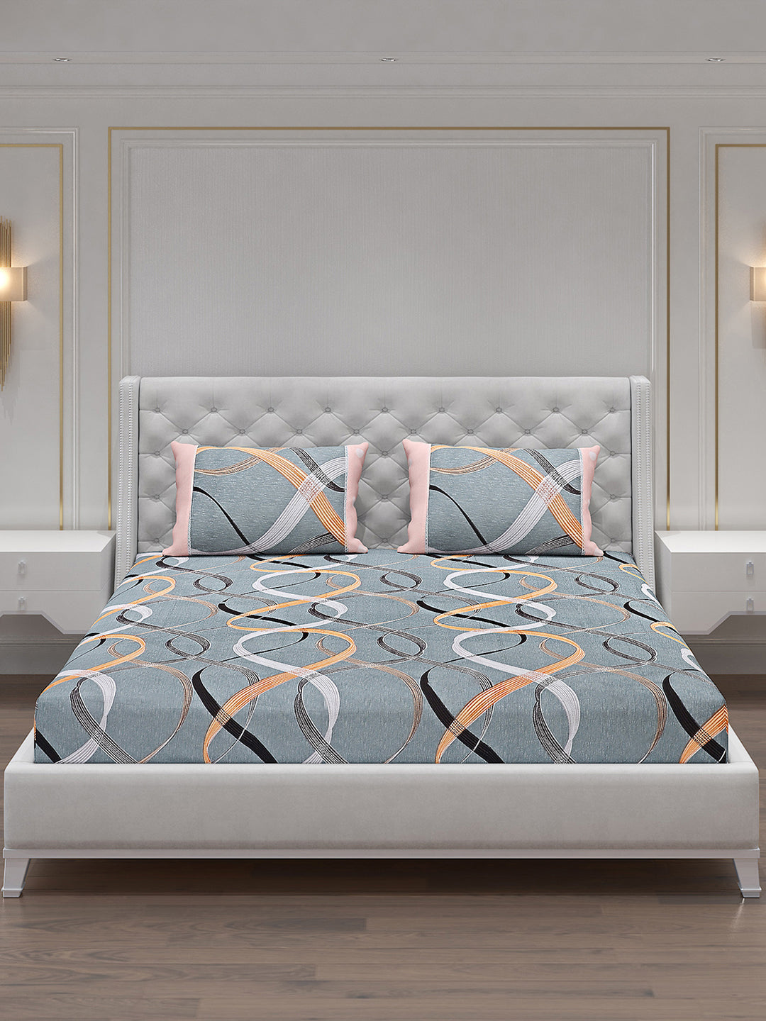 130 GSM Polyester Double Bed Bedsheet with 2 Pillow Covers