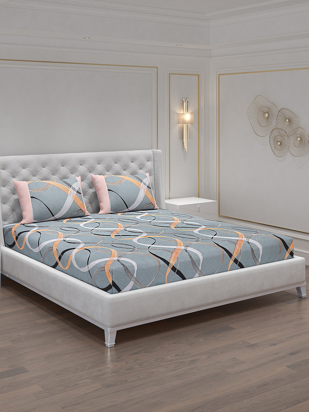 130 GSM Polyester Double Bed Bedsheet with 2 Pillow Covers