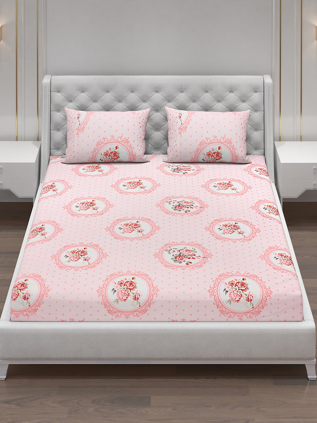 130 GSM Polyester Double Bed Bedsheet with 2 Pillow Covers