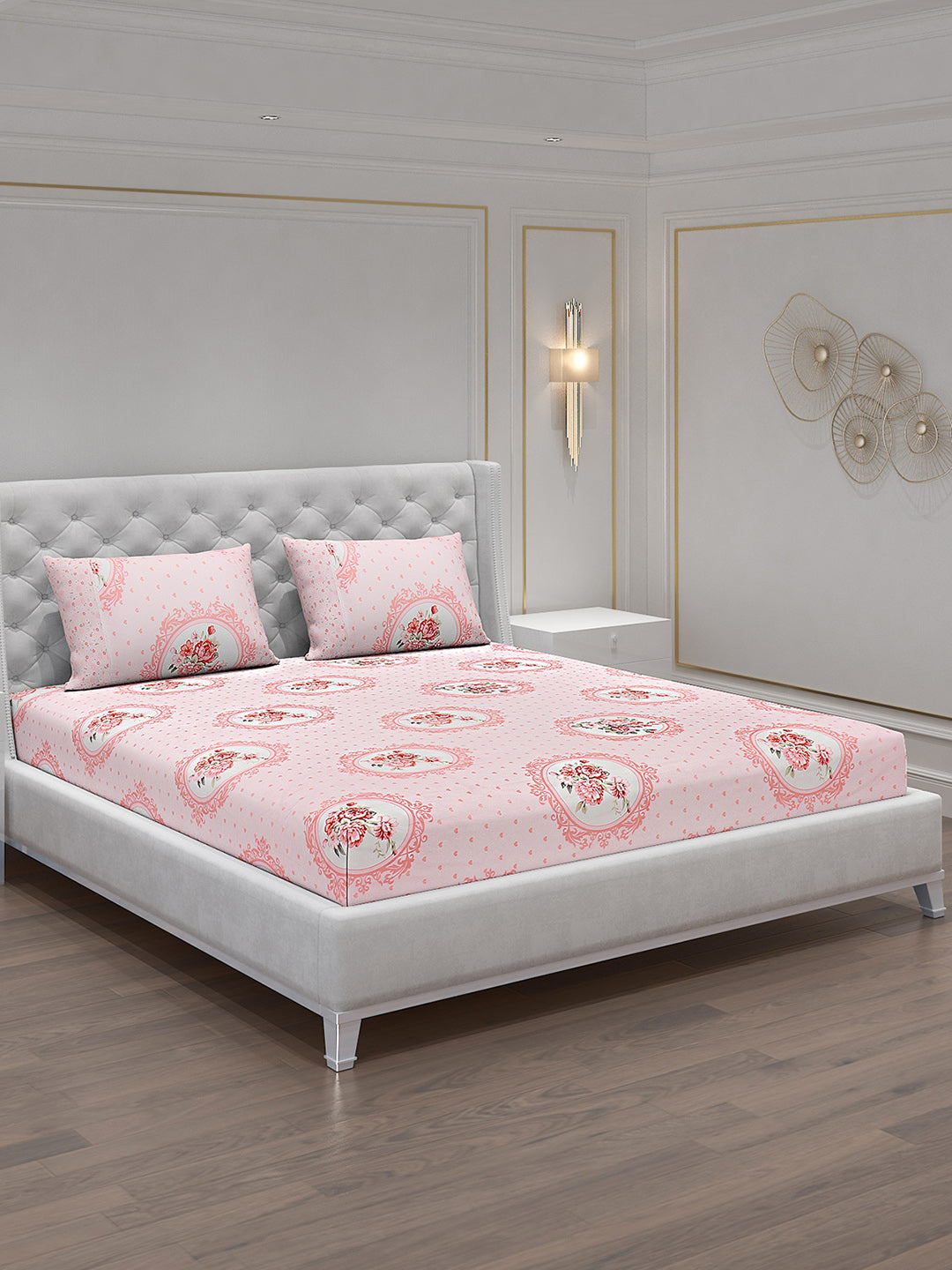 130 GSM Polyester Double Bed Bedsheet with 2 Pillow Covers