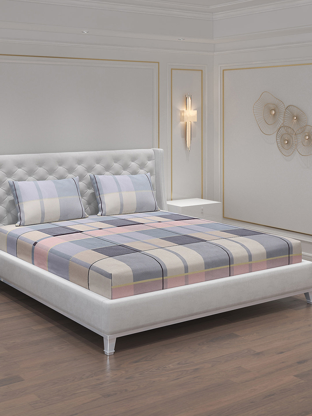 140 GSM Polyester Double Bed Bedsheet with 2 Pillow Covers