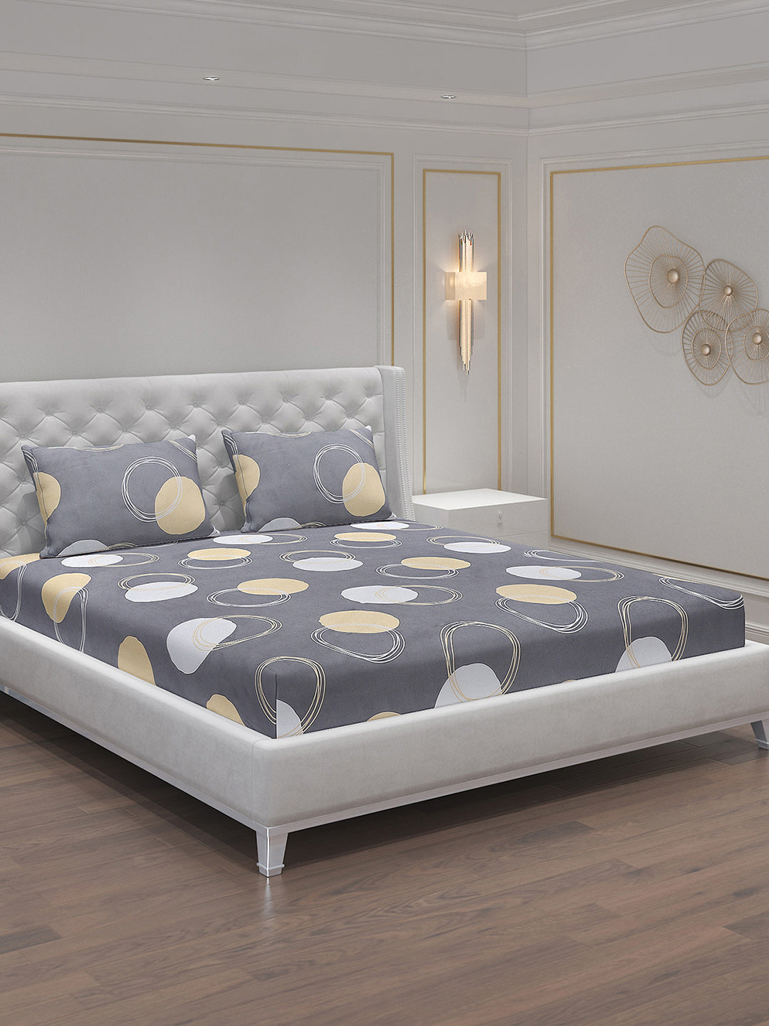 140 GSM Polyester Double Bed Bedsheet with 2 Pillow Covers