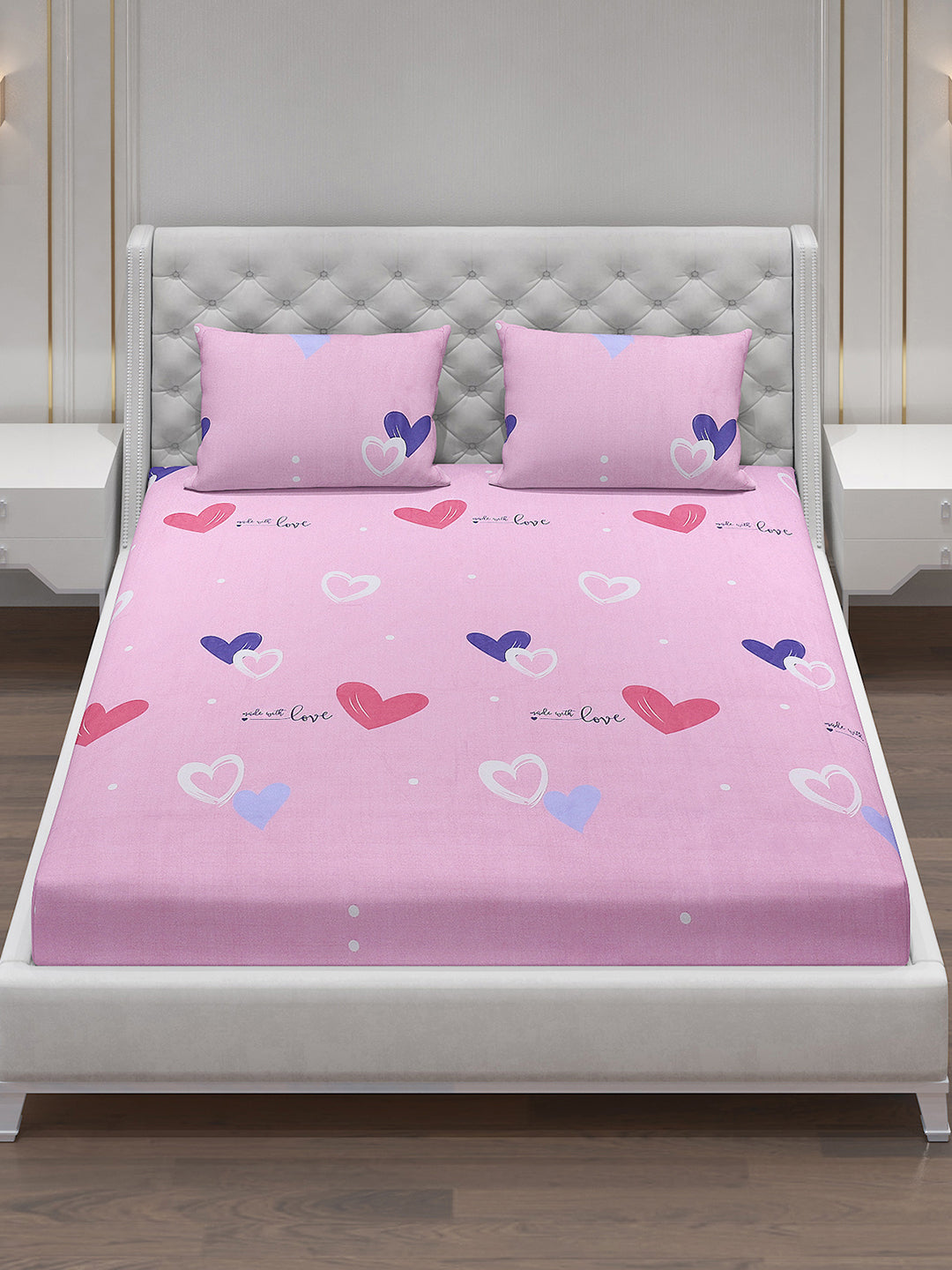 140 GSM Polyester Double Bed Bedsheet with 2 Pillow Covers
