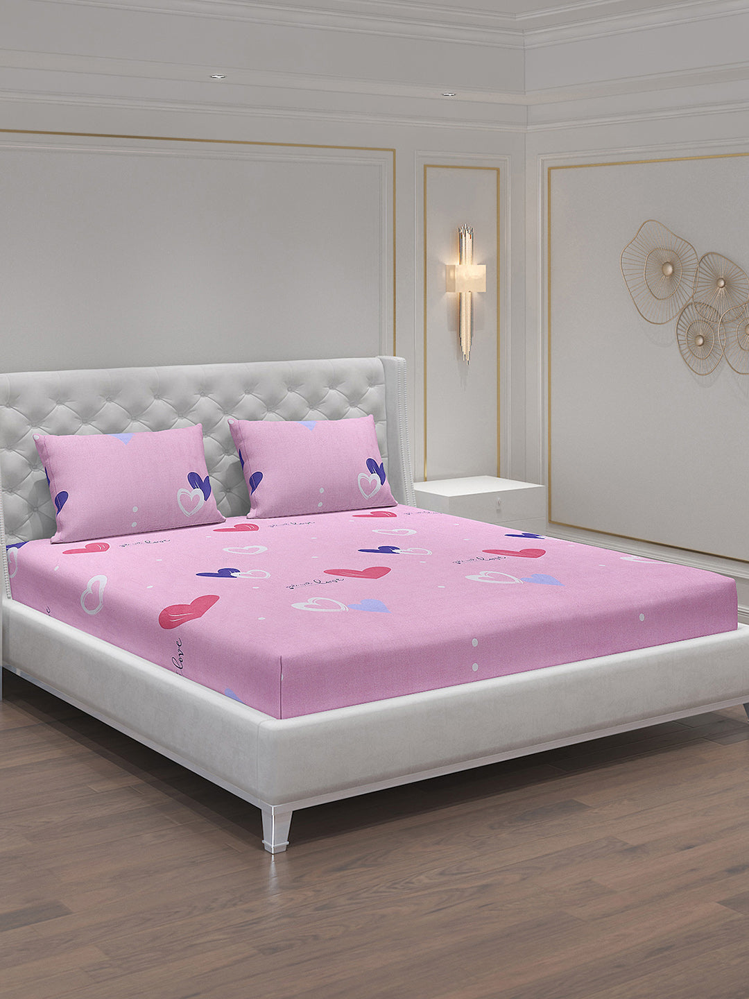 140 GSM Polyester Double Bed Bedsheet with 2 Pillow Covers