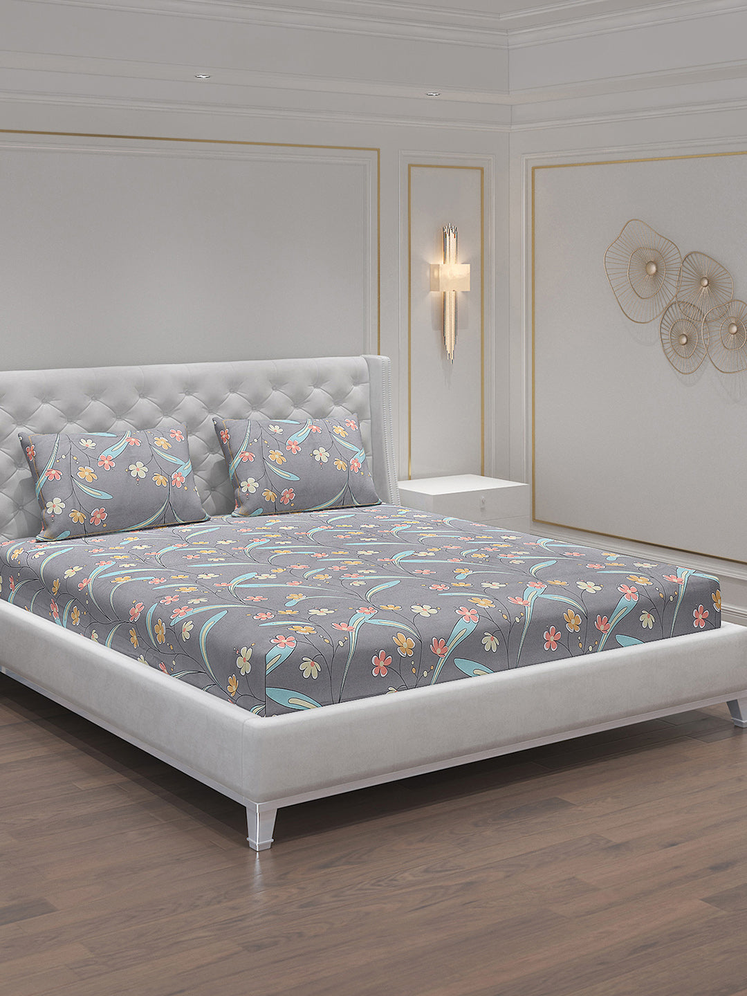 140 GSM Polyester Double Bed Bedsheet with 2 Pillow Covers