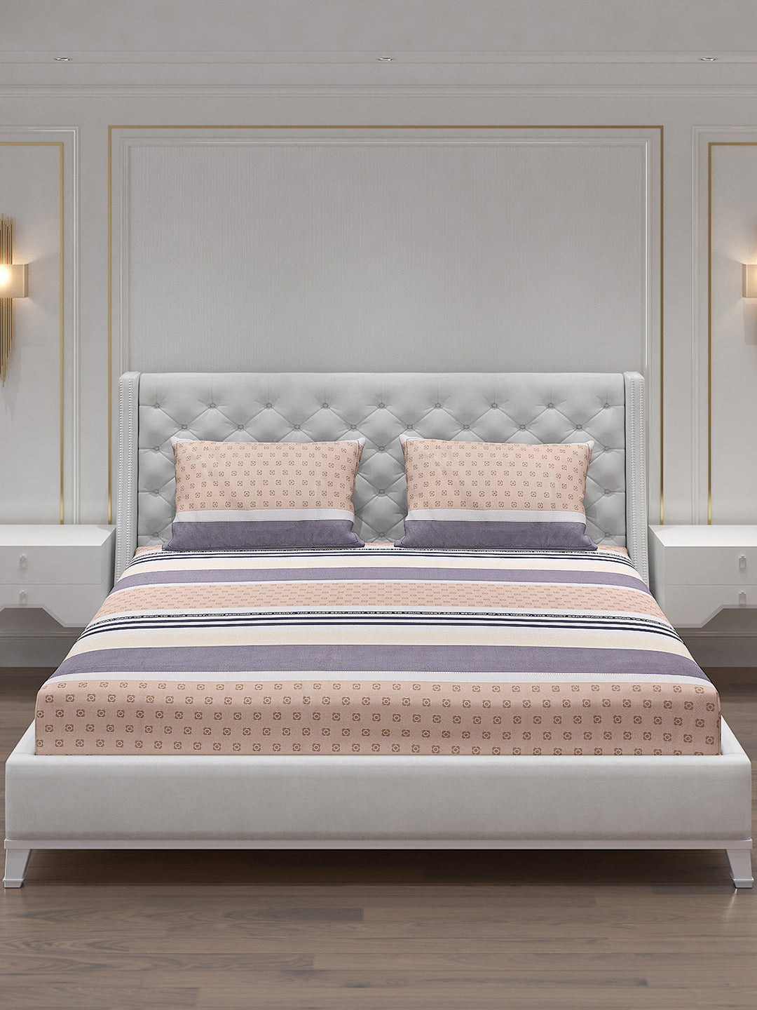 140 GSM Polyester Double Bed Bedsheet with 2 Pillow Covers