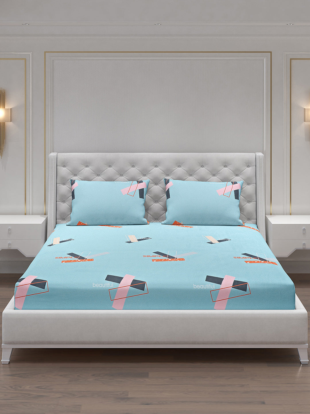 140 GSM Polyester Double Bed Bedsheet with 2 Pillow Covers