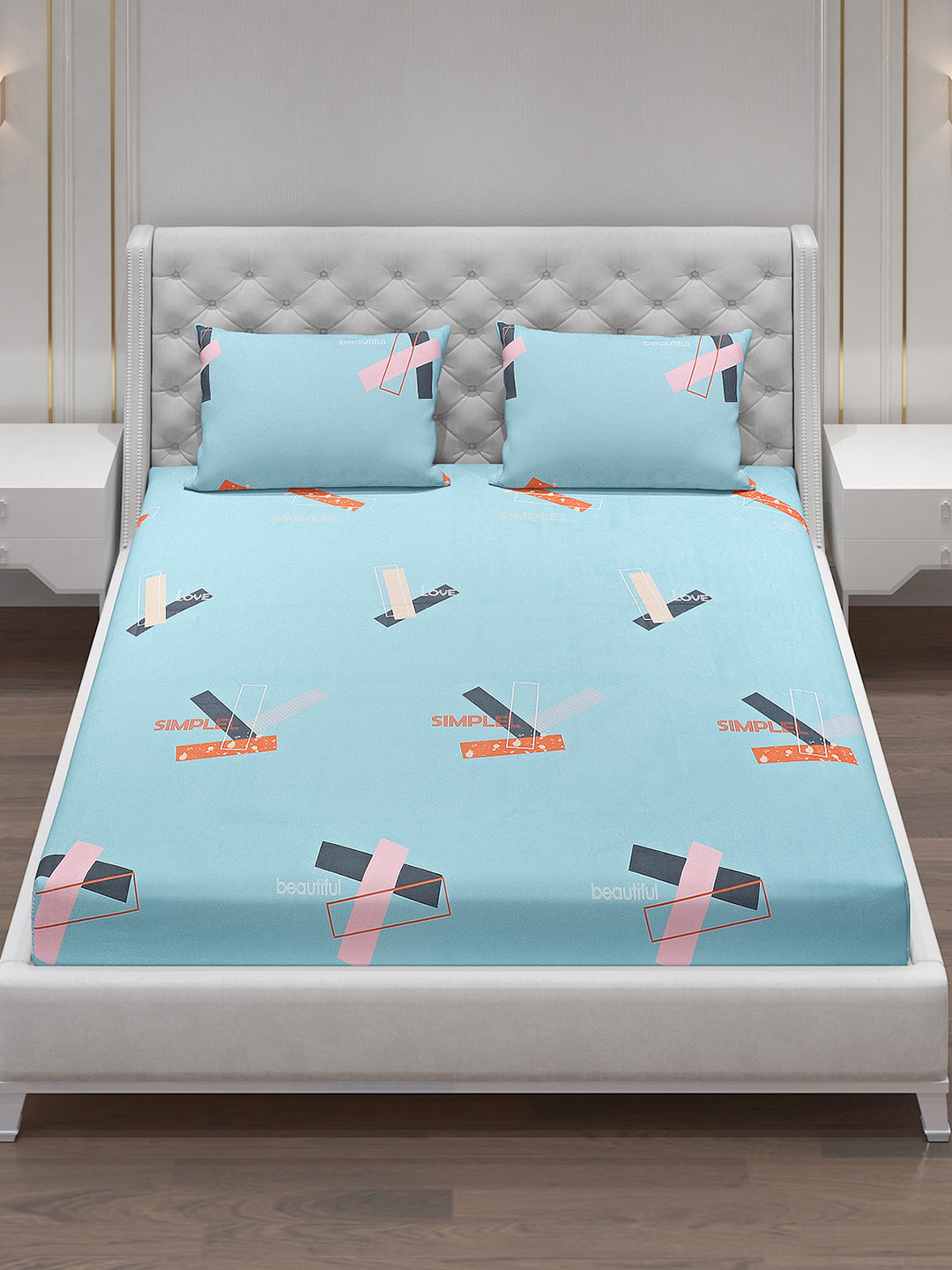 140 GSM Polyester Double Bed Bedsheet with 2 Pillow Covers