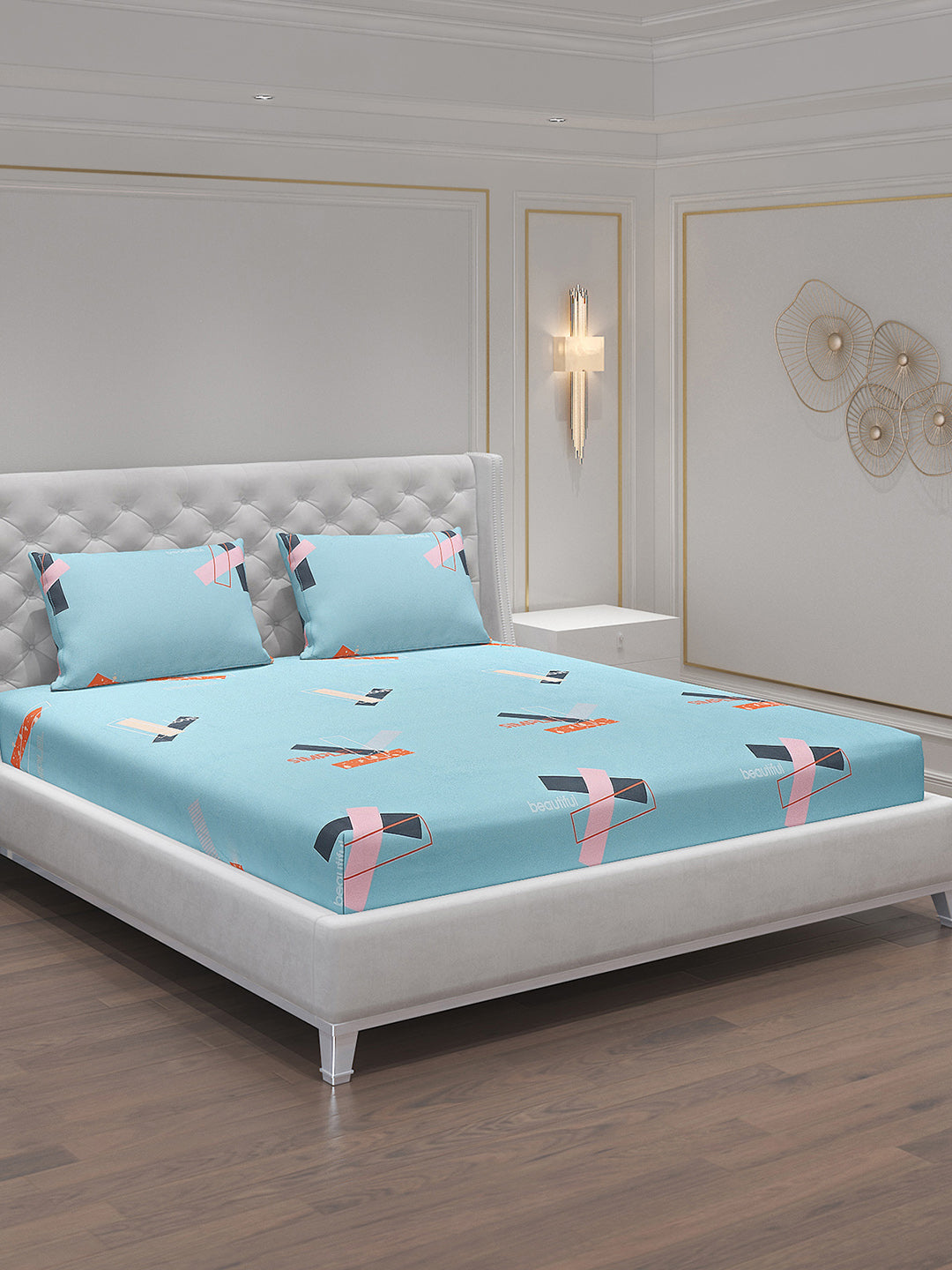 140 GSM Polyester Double Bed Bedsheet with 2 Pillow Covers