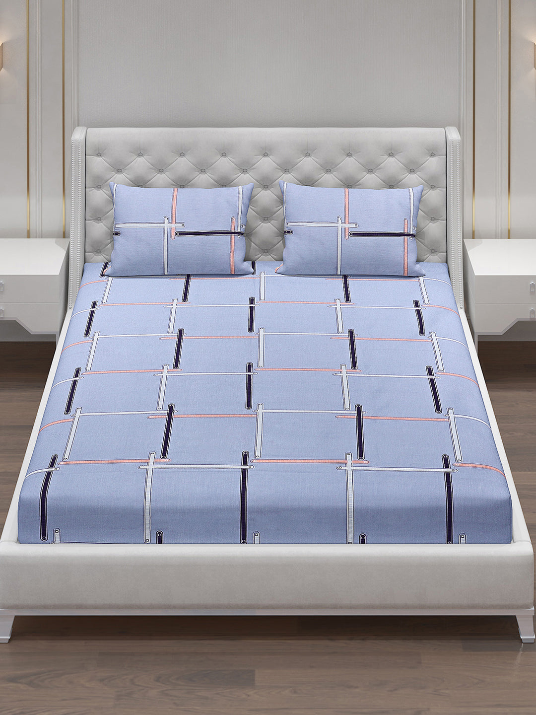 140 GSM Polyester Double Bed Bedsheet with 2 Pillow Covers