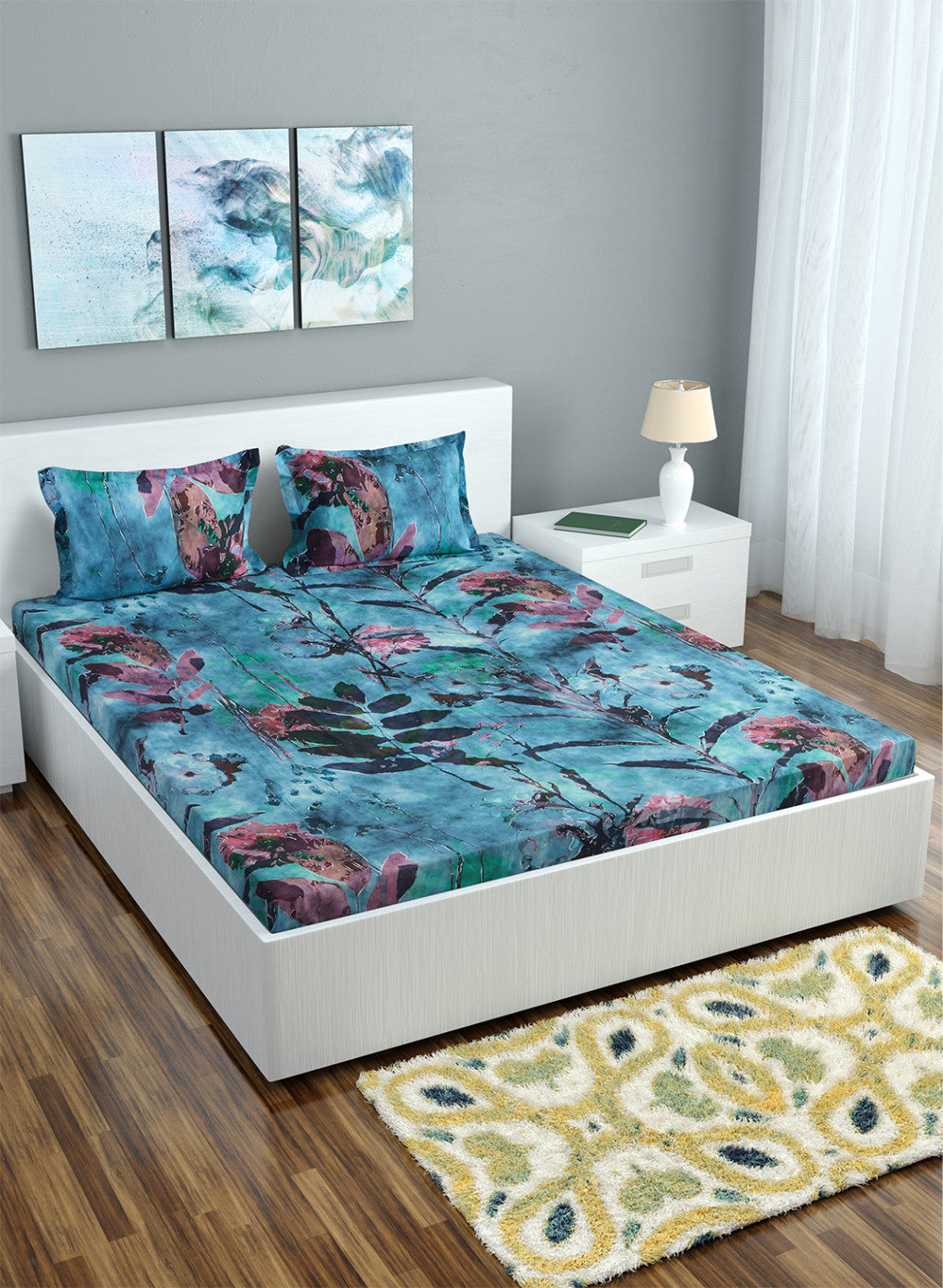 Multi Color 200 TC Bedsheet with 2 Pillow Covers