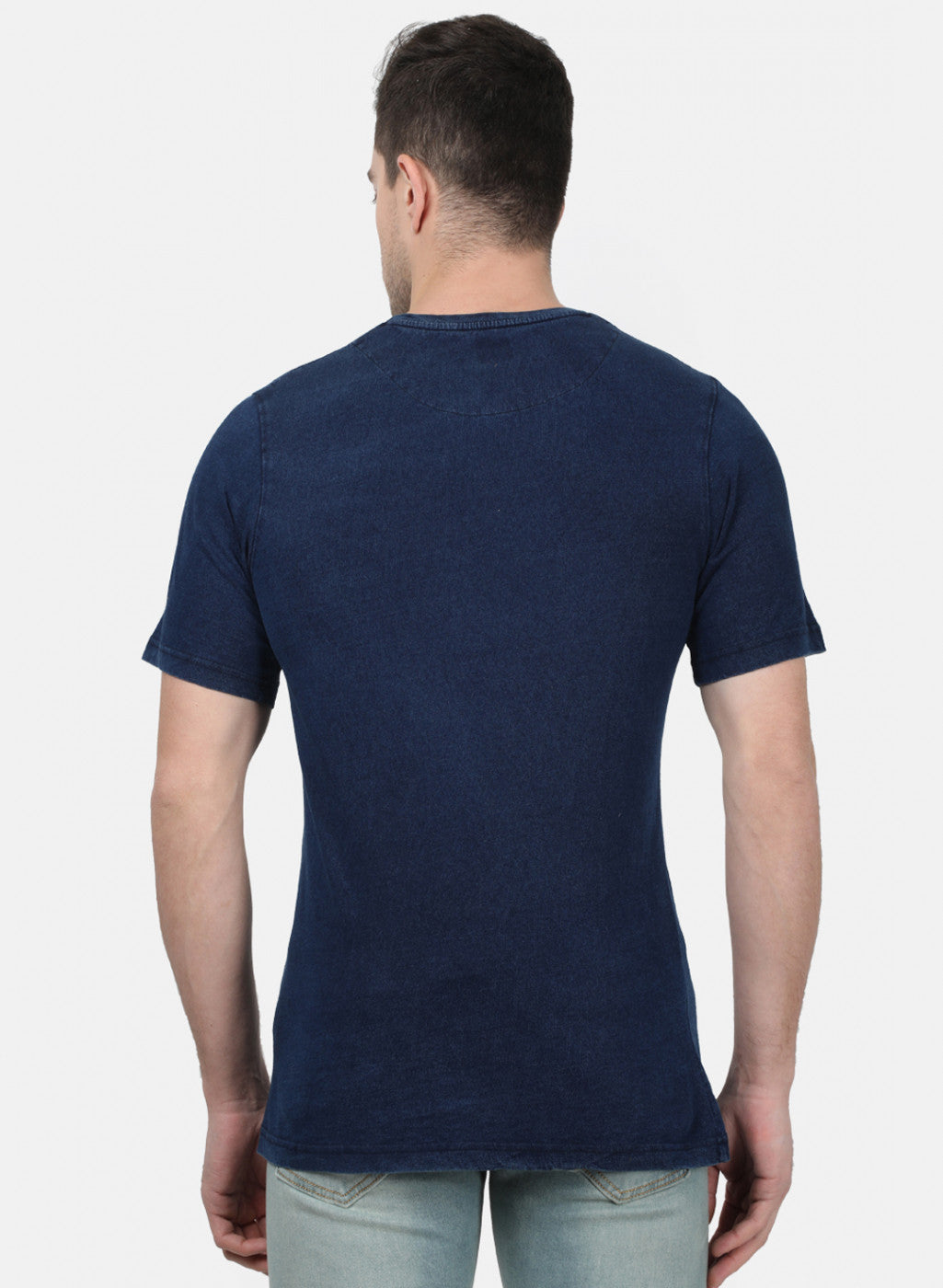 Mens Blue Self T-Shirt