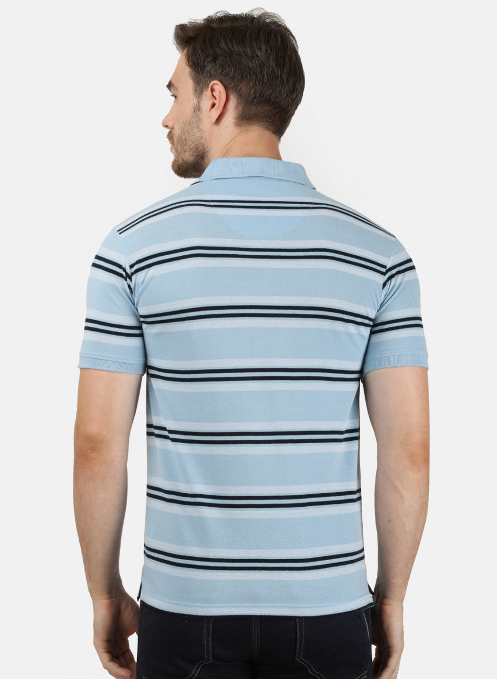 Mens Sky Blue Stripe Collar T-Shirts