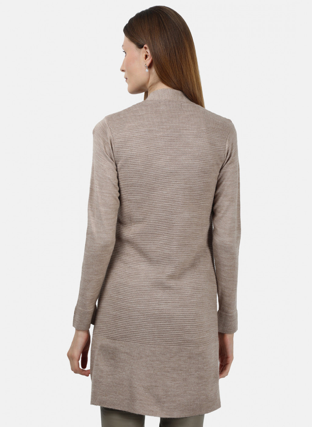 Women Beige Self Design Cardigan