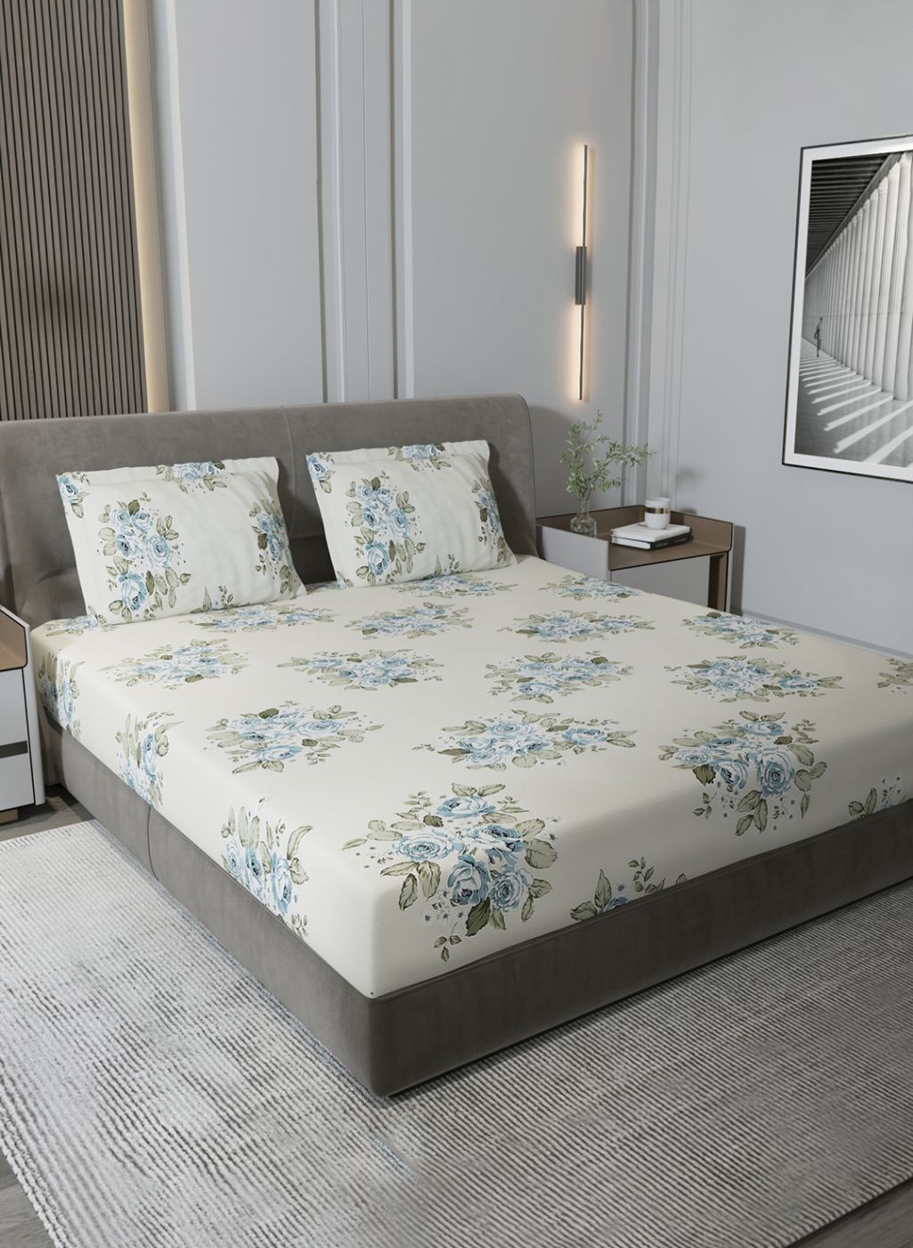 120TC Pure Cotton Queen Bedsheet with 2 Pillow Covers