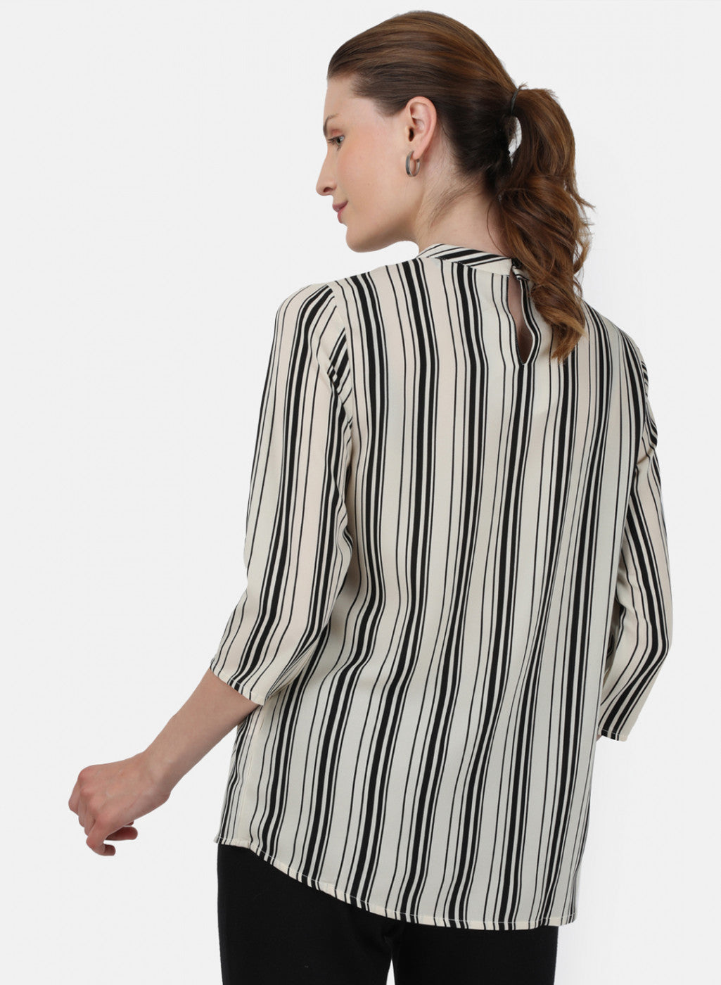 Womens Black & Off White Stripe Top