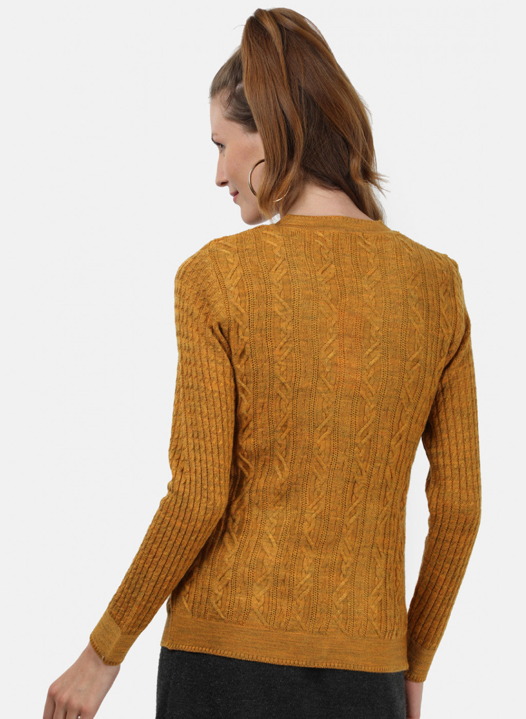 Women Yellow Self Cardigan