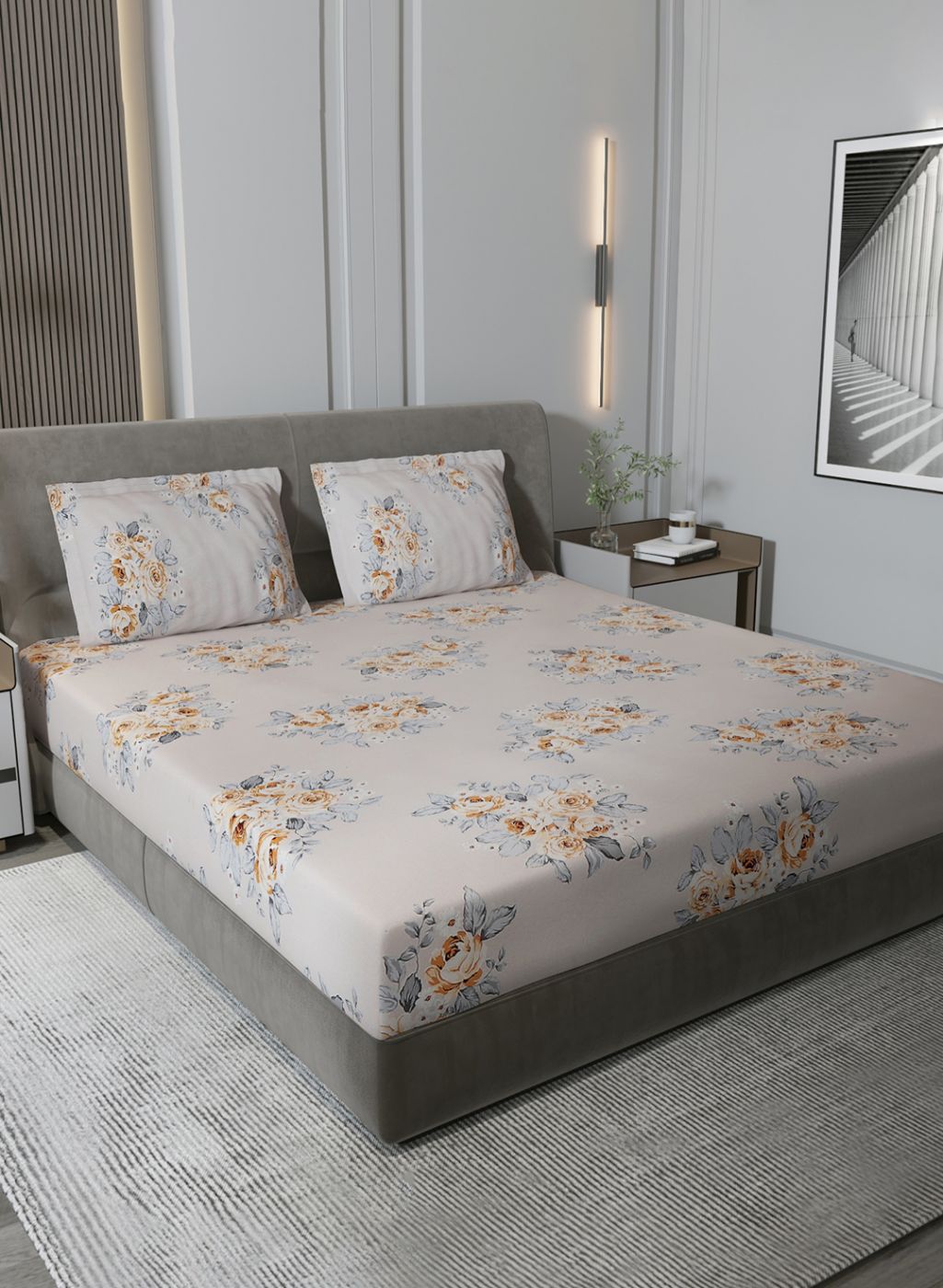 120TC Pure Cotton Queen Bedsheet with 2 Pillow Covers