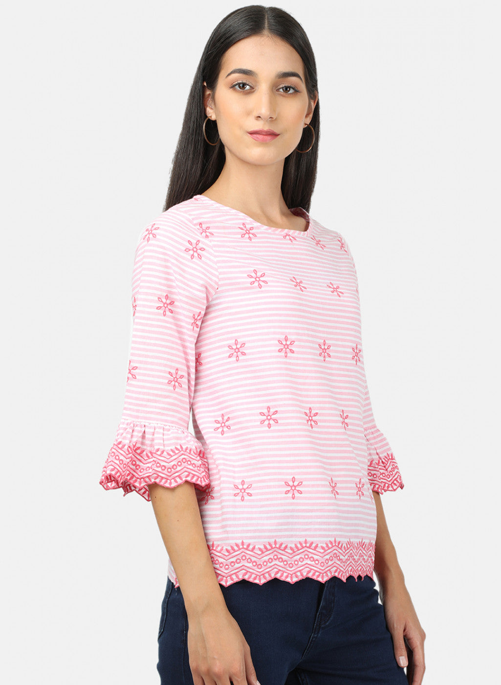 Womens Pink Embroidered Top