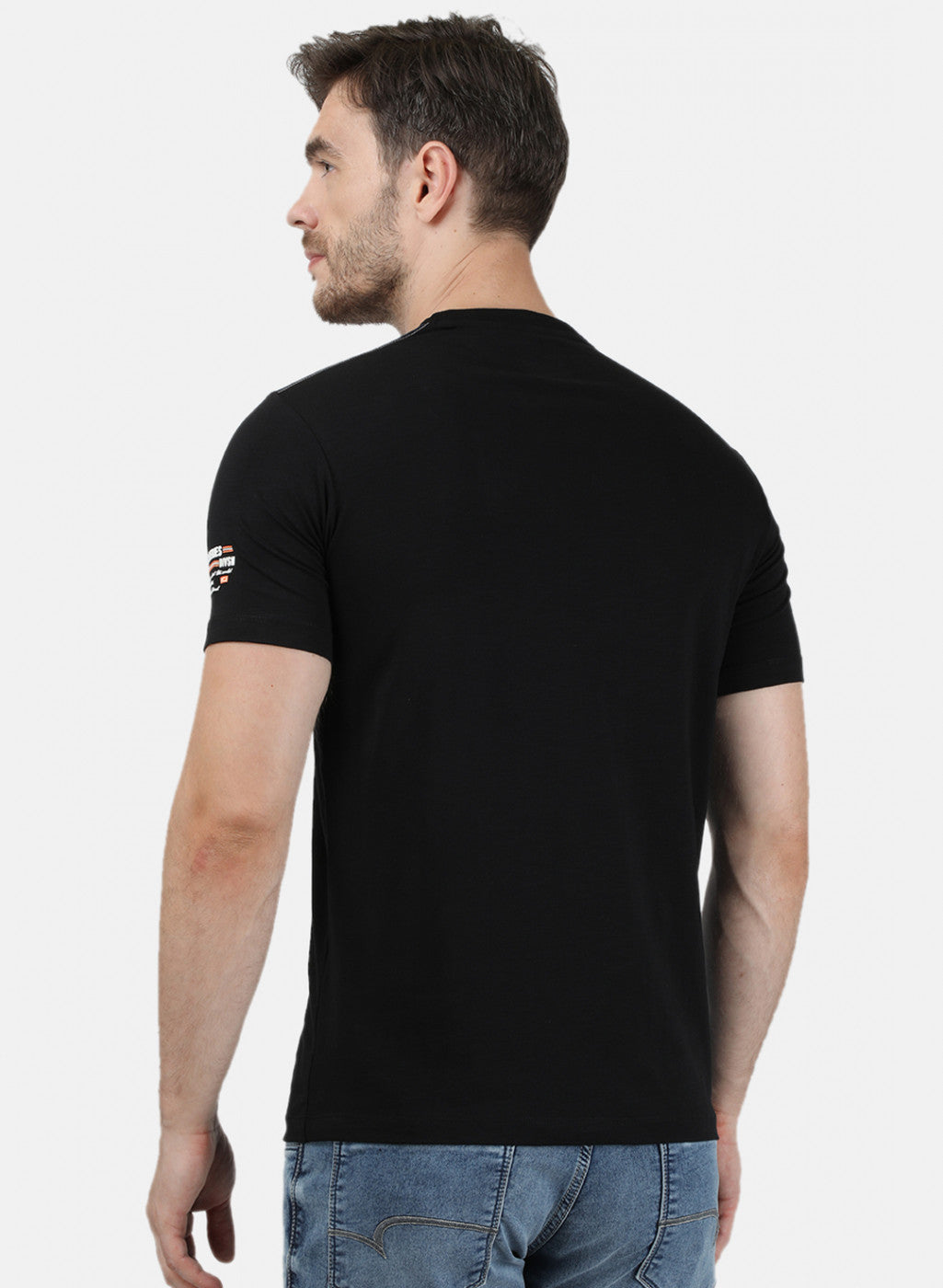 Mens Blue Printed Round Neck T-Shirts