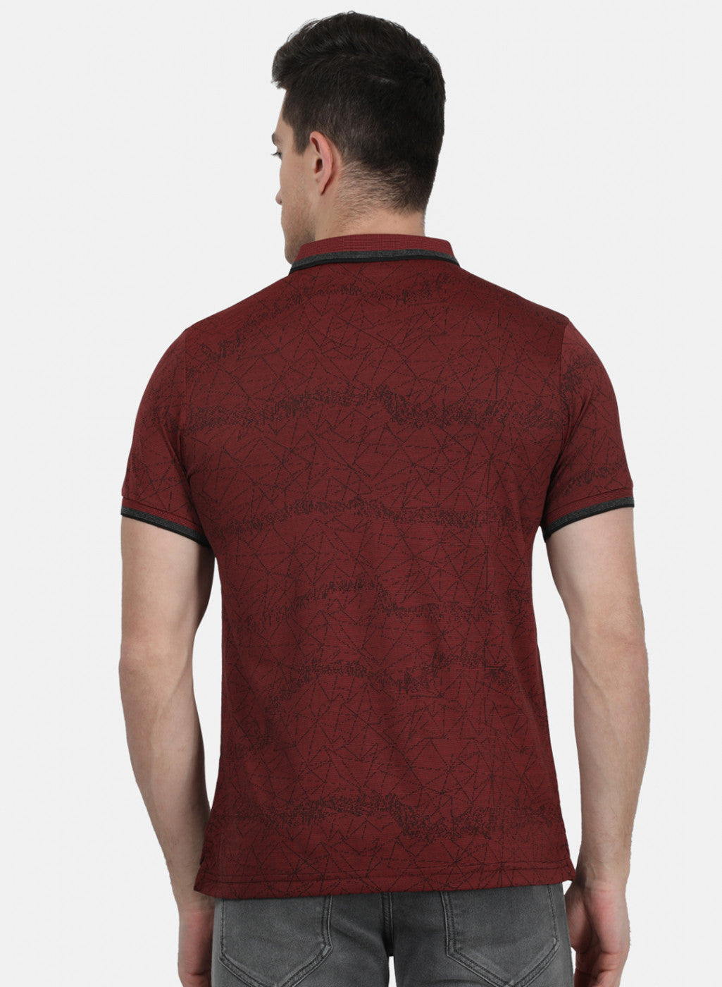 Mens Maroon Self T-Shirt
