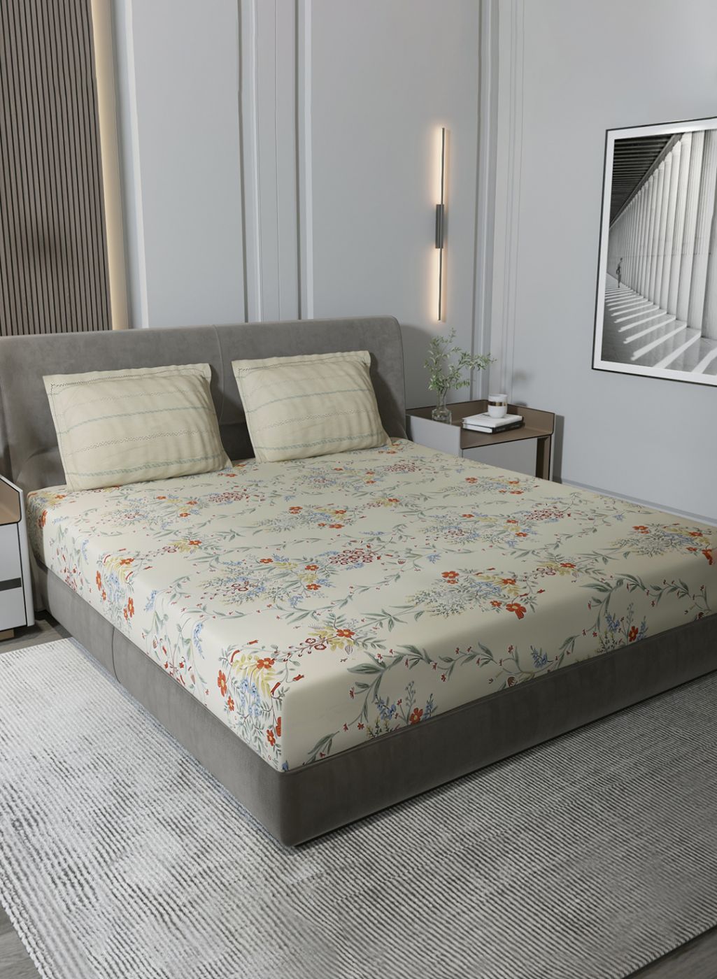 200TC Pure Cotton Queen Bedsheet with 2 Pillow Covers