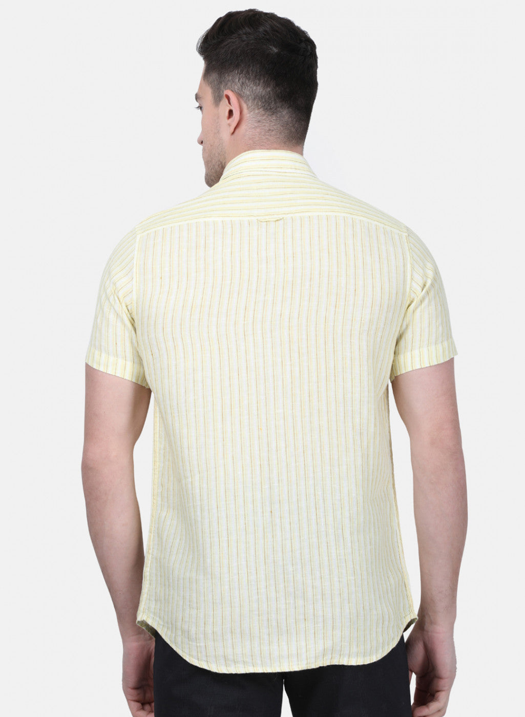 Mens Yellow Stripe Linen Shirt