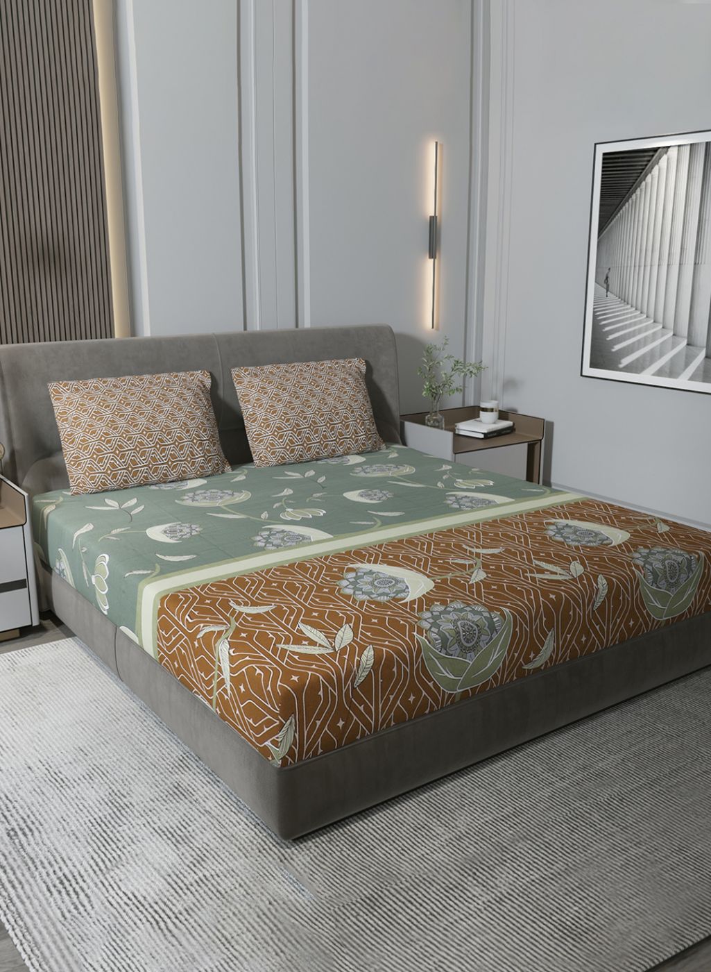 144TC Pure Cotton King Bedsheet with 2 Pillow Covers