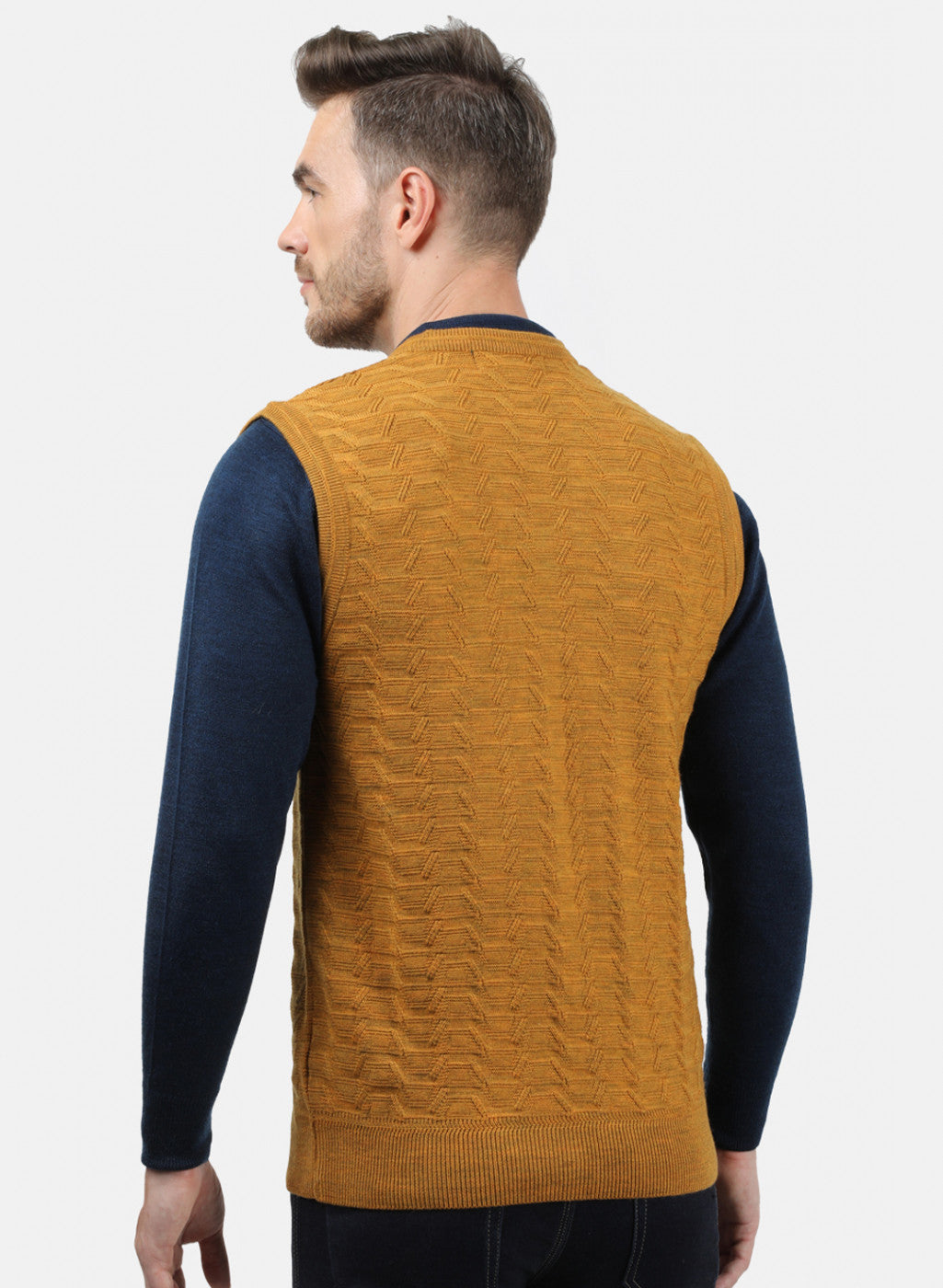 Men Gold Self Sweater