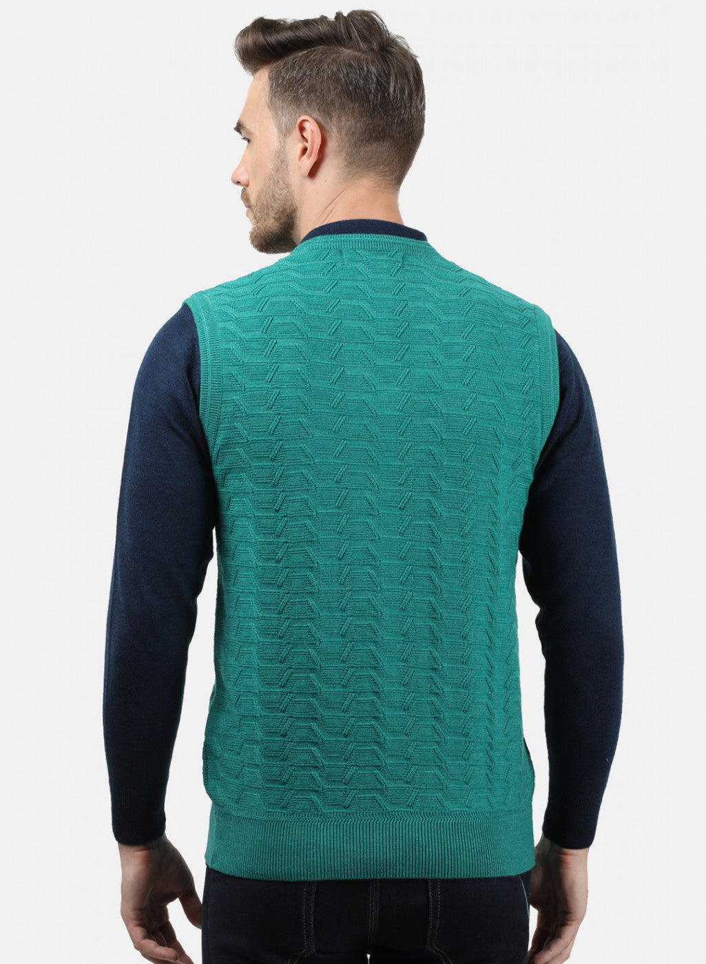 Men Blue Self Sweater