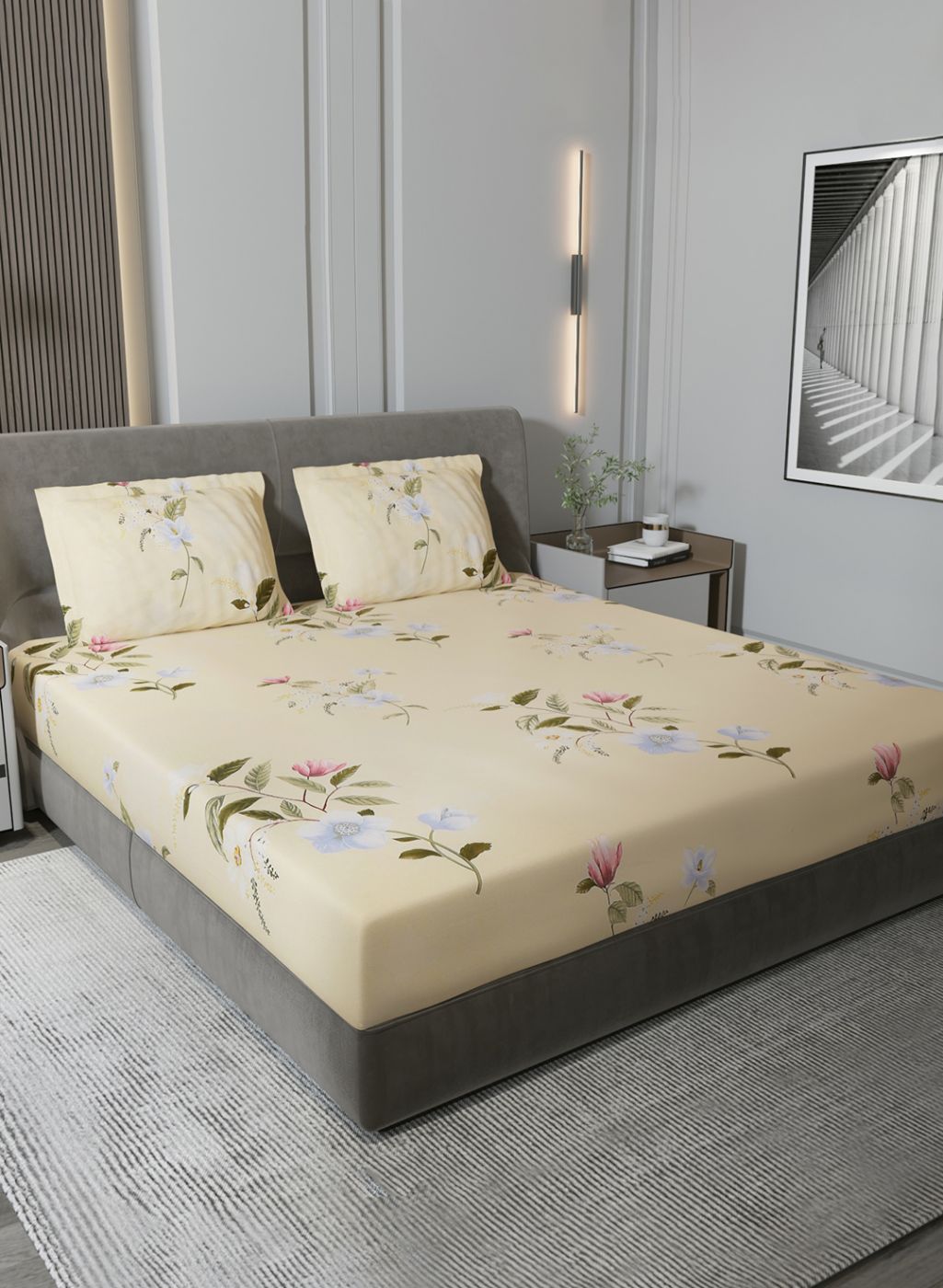 130 GSM Polyester Queen Bedsheet with 2 Pillow Covers