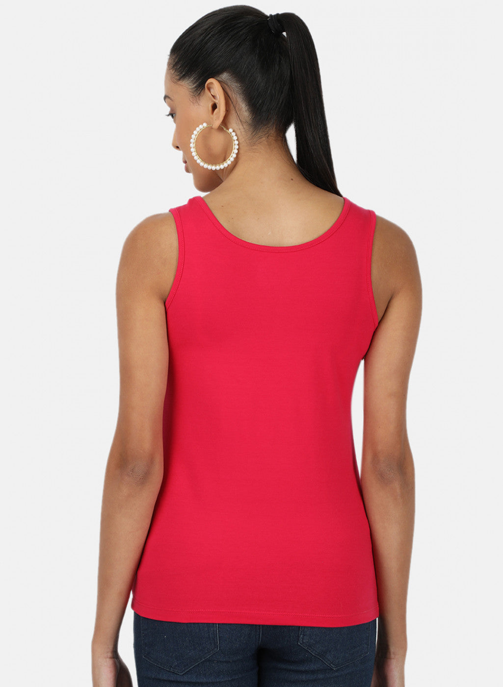 Womens Dark Pink Plain Spaghetti