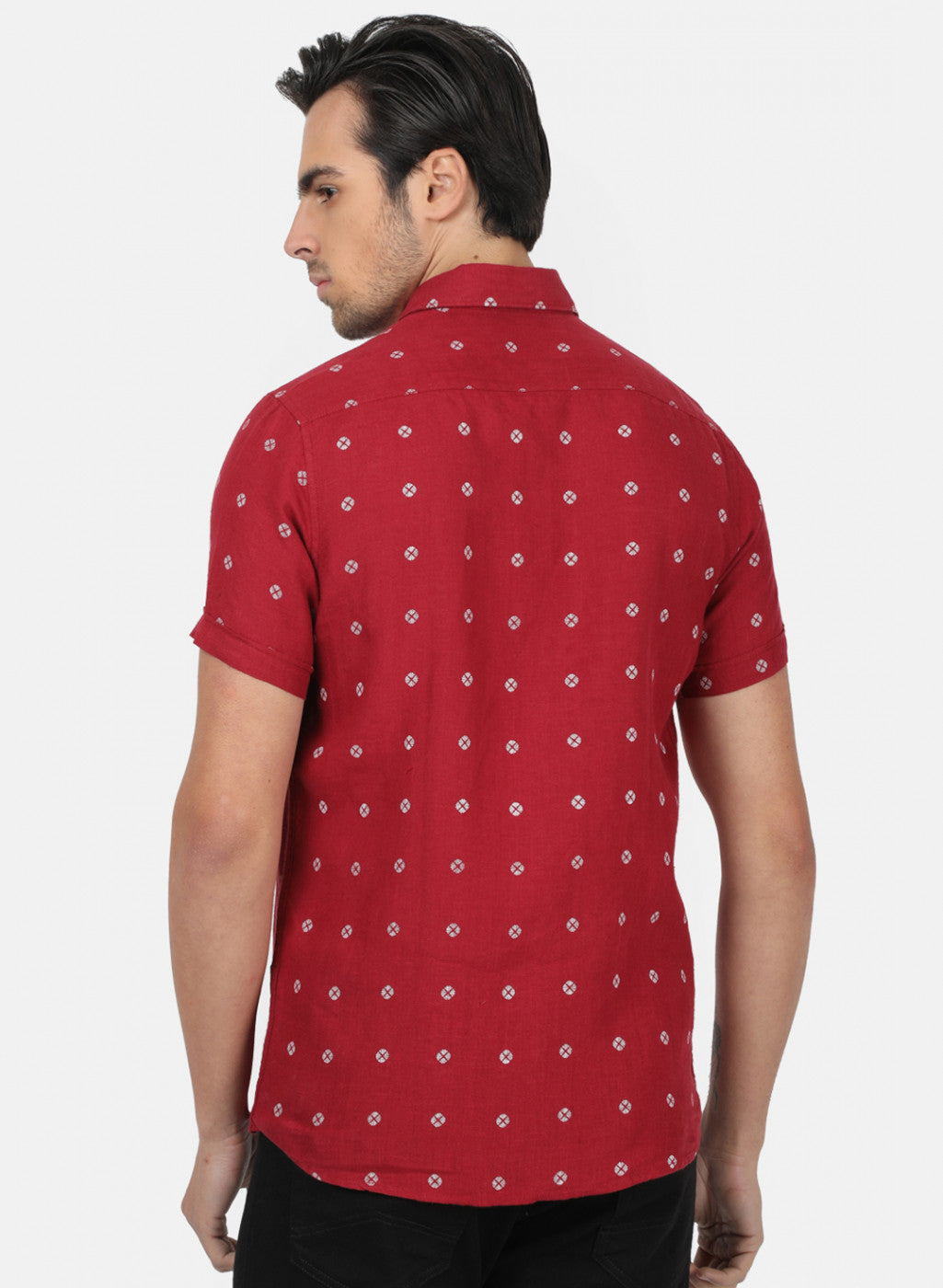 Men Maroon Printed Linen Shirt