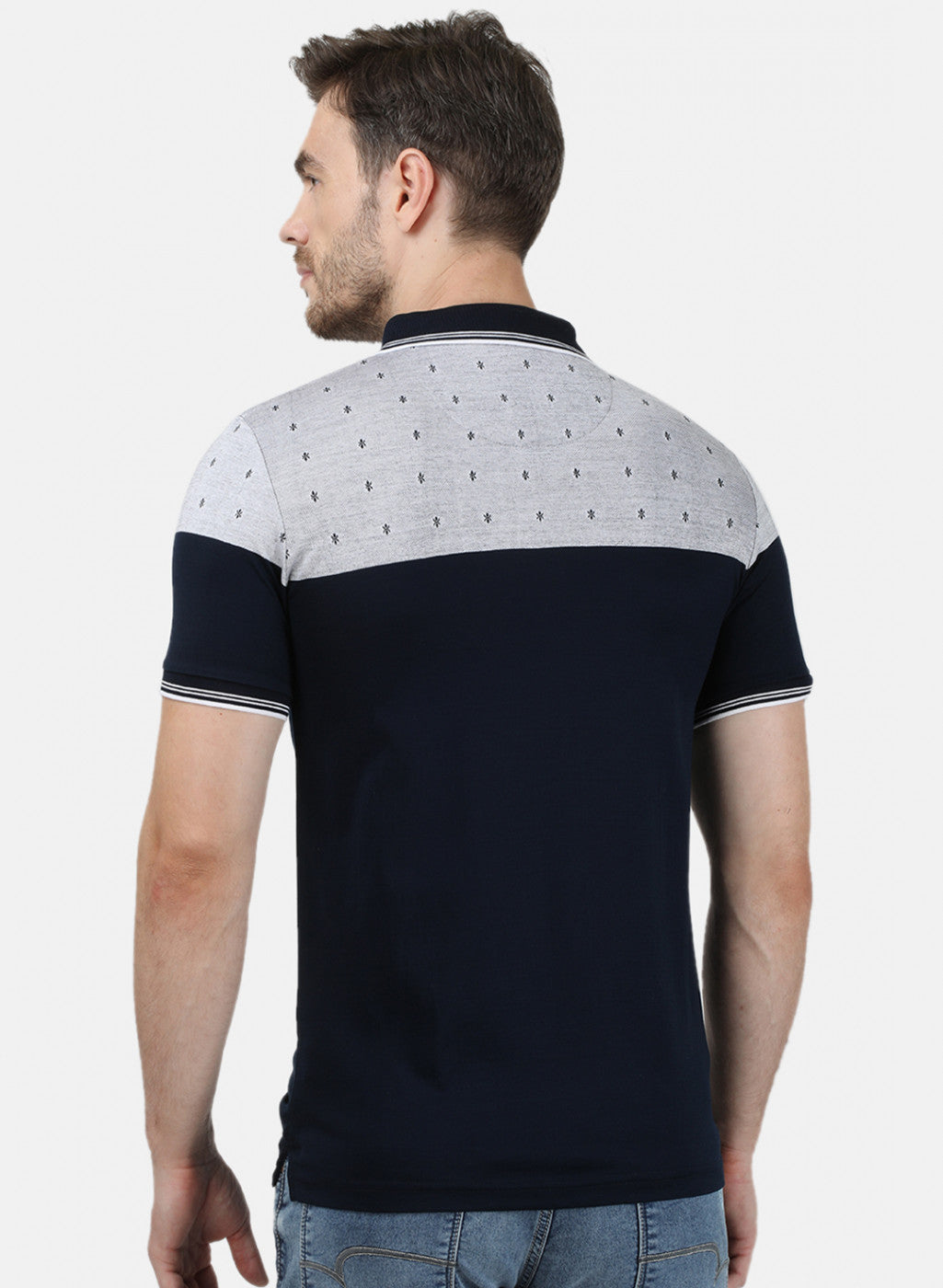 Mens NAvy Blue Jaquard Collar T-Shirts