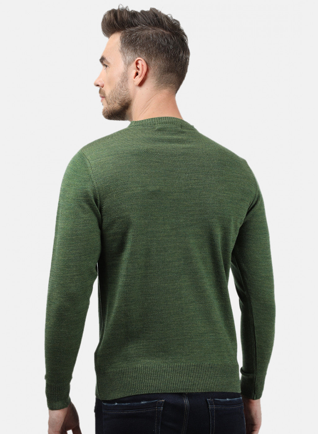 Men Olive Solid Pullover